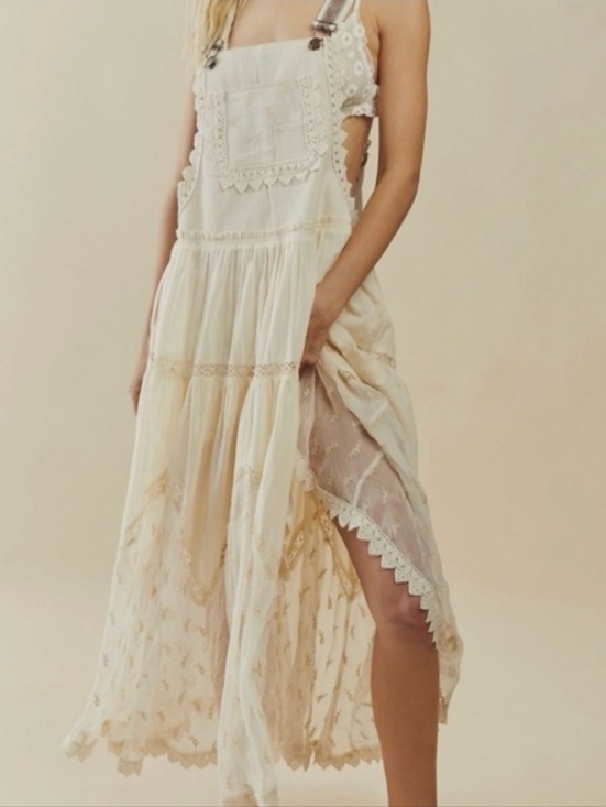 Free People Dresses & Skirts - Free People Trails End Lace Crochet Vintage Overall Maxi Dress Skirtall XL